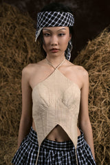 BEIGE DÂN CA LINEN HALTER TOP