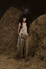 BROWN CHÂN TRẦN LINEN PEPLUM HAREM