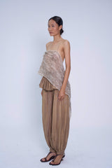 BROWN CHÂN TRẦN LINEN PEPLUM HAREM