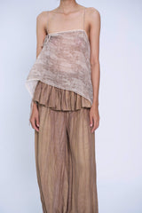 BROWN CHÂN TRẦN LINEN PEPLUM HAREM