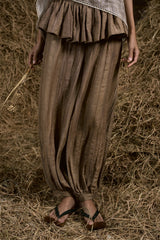 BROWN CHÂN TRẦN LINEN PEPLUM HAREM