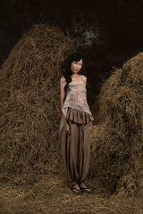 BROWN CHÂN TRẦN LINEN PEPLUM HAREM
