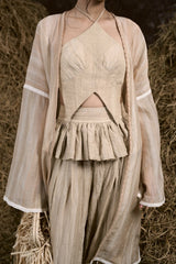 BEIGE CHÂN TRẦN LINEN PEPLUM HAREM