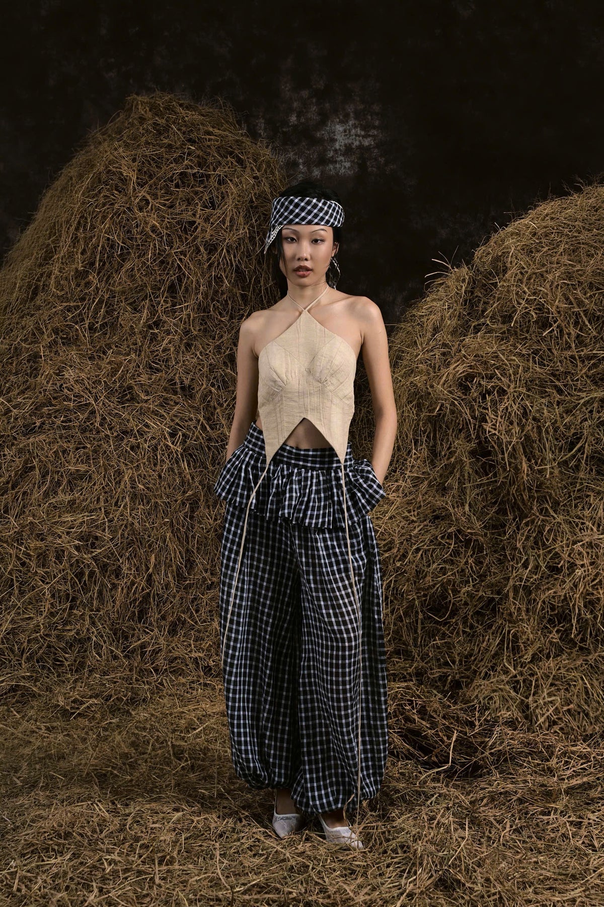 CHÂN TRẦN MUSLIN GINGHAM PEPLUM HAREM