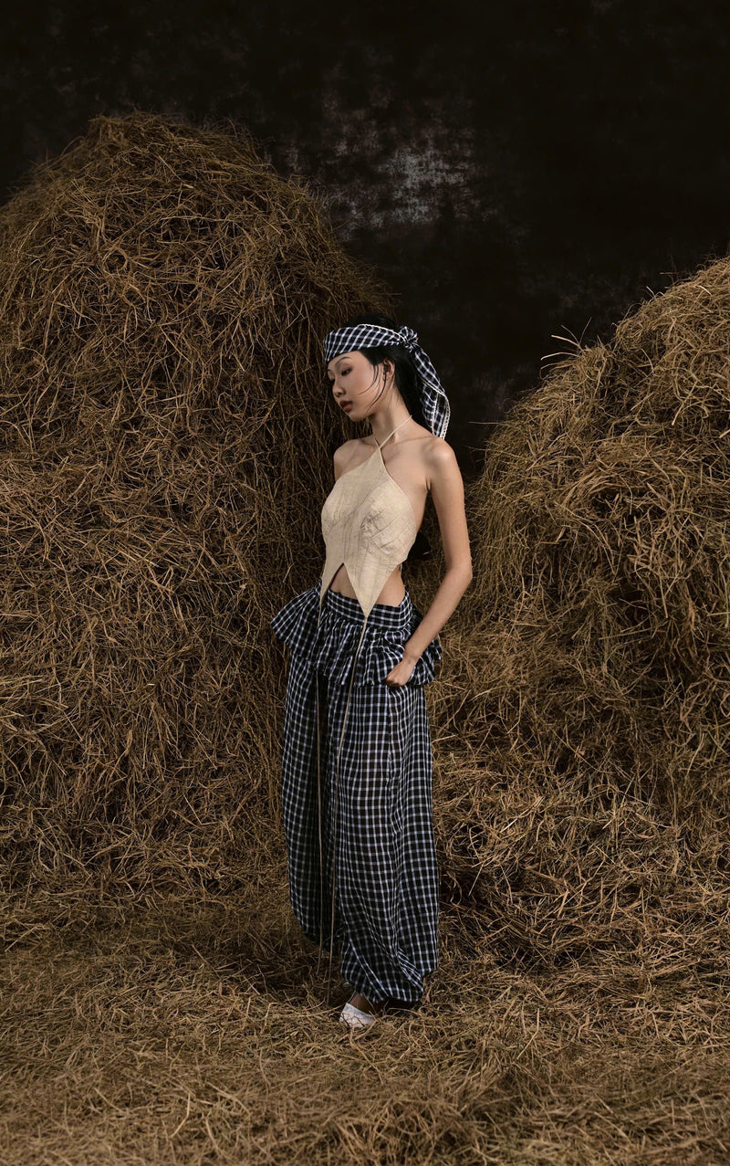 CHÂN TRẦN MUSLIN GINGHAM PEPLUM HAREM