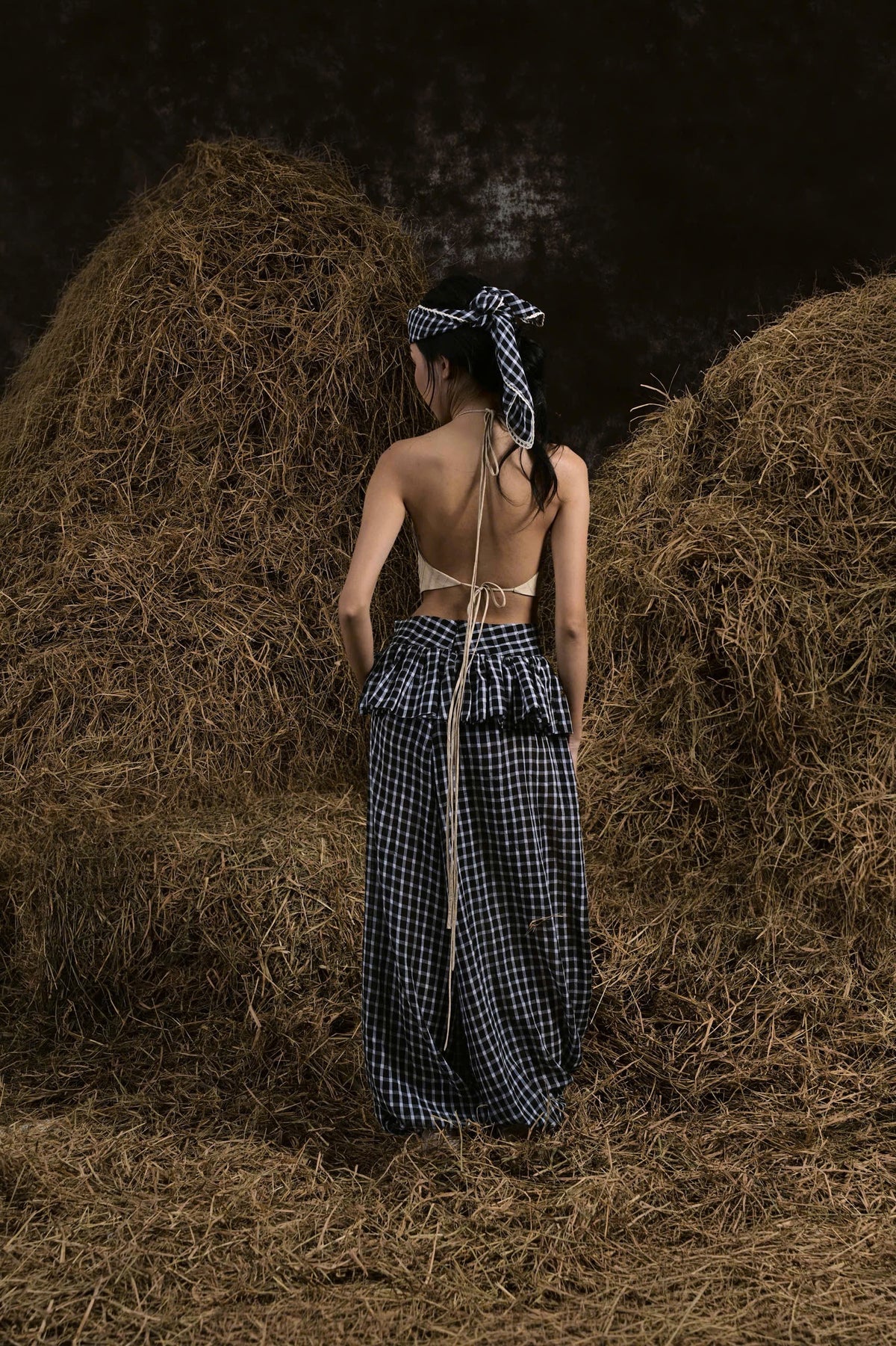 CHÂN TRẦN MUSLIN GINGHAM PEPLUM HAREM