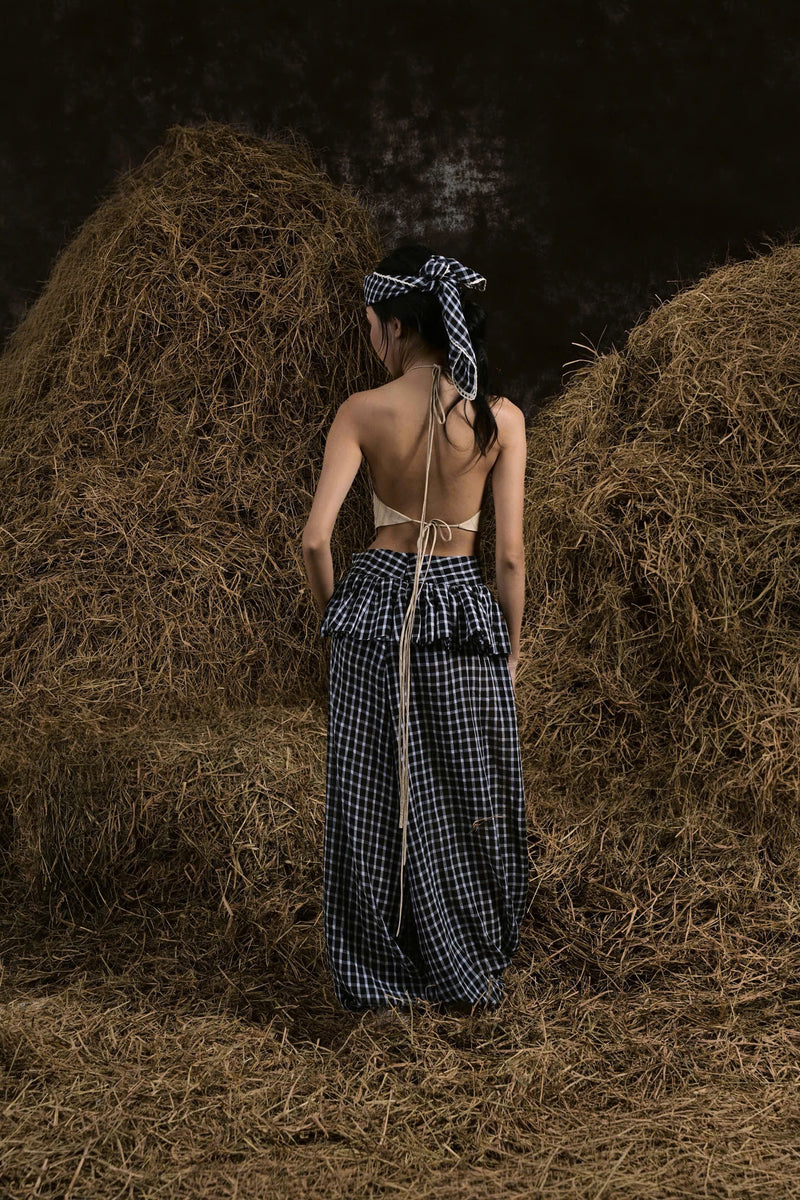 CHÂN TRẦN MUSLIN GINGHAM PEPLUM HAREM