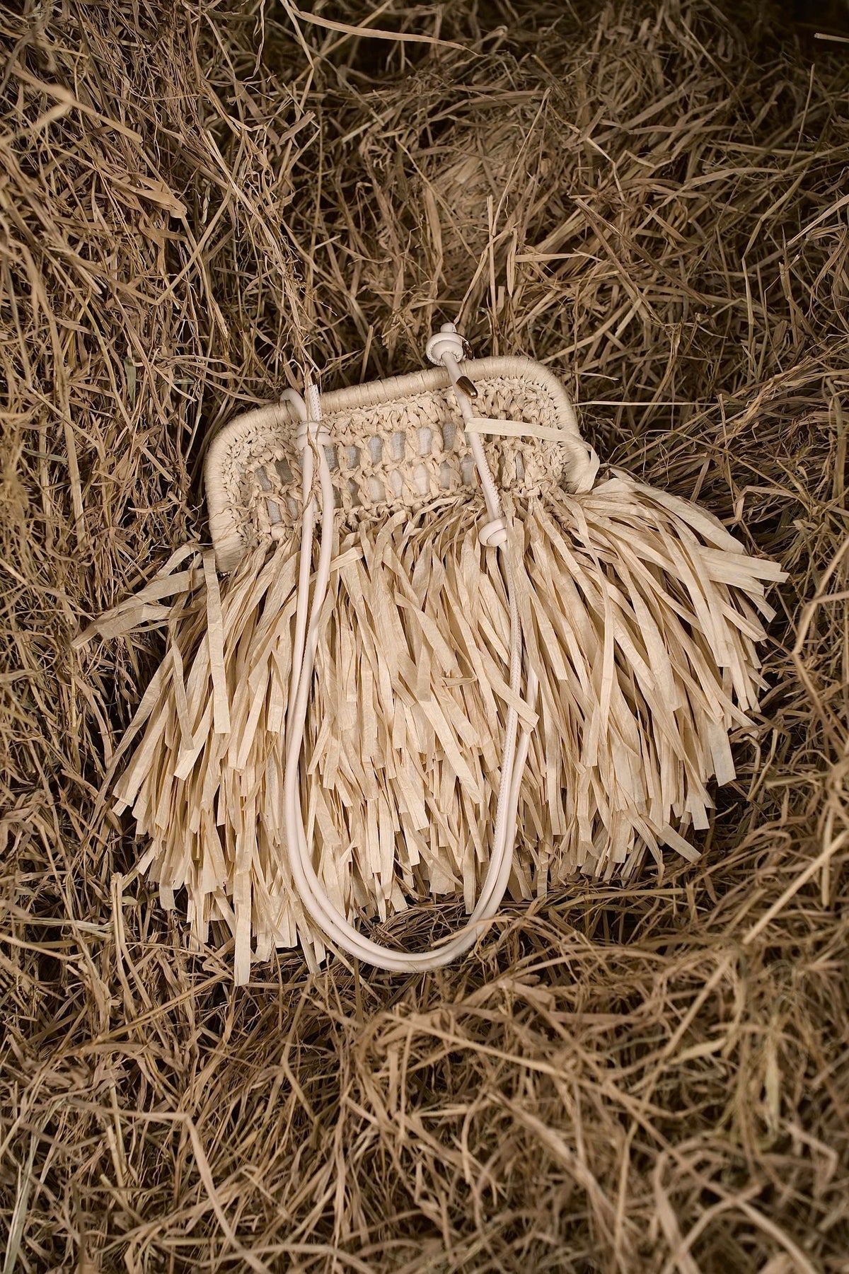 CREAM AN HERITAGE STRAW CLUTCH 
