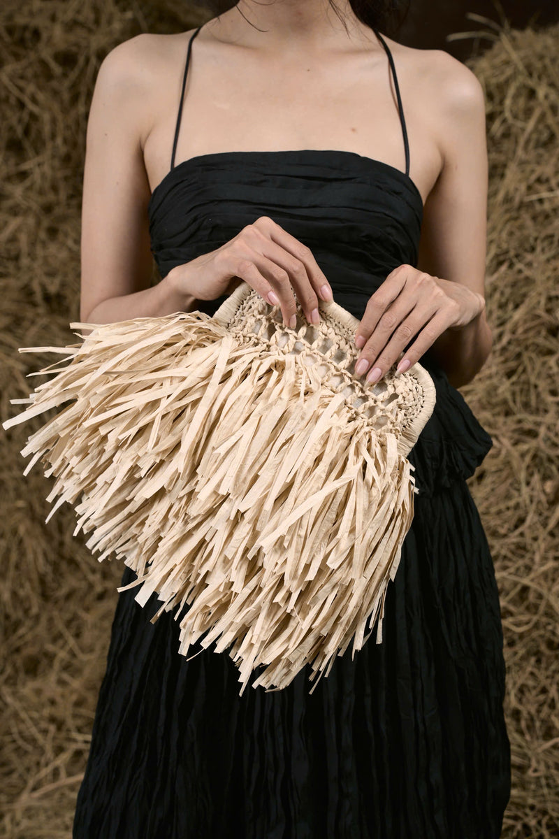 CREAM AN HERITAGE STRAW CLUTCH 