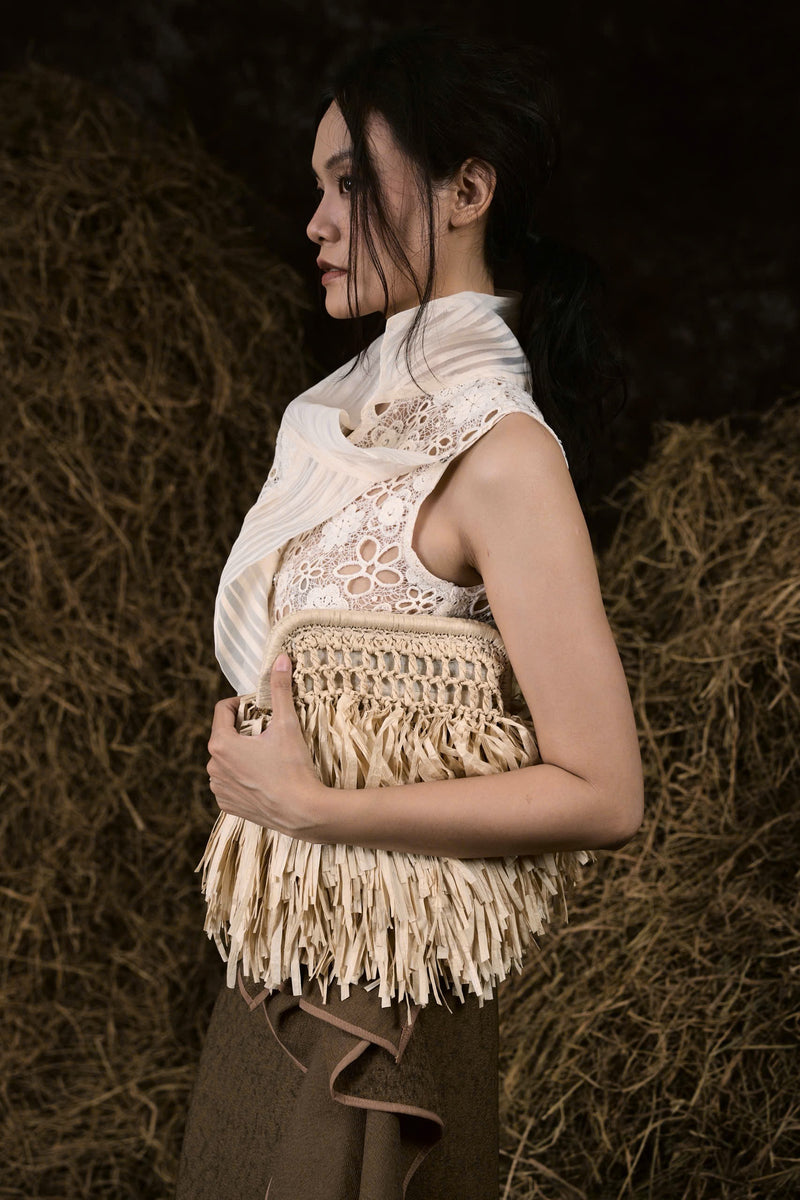 CREAM AN HERITAGE STRAW CLUTCH 