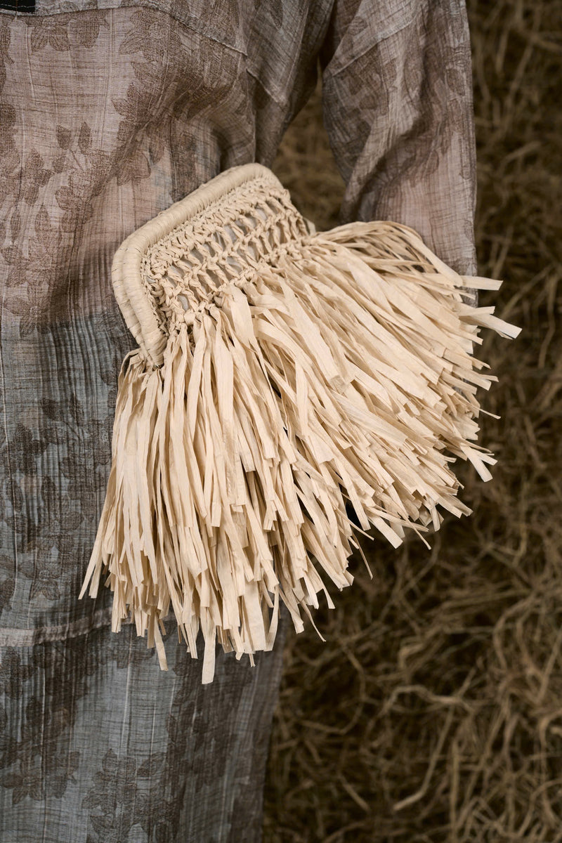 CREAM AN HERITAGE STRAW CLUTCH 