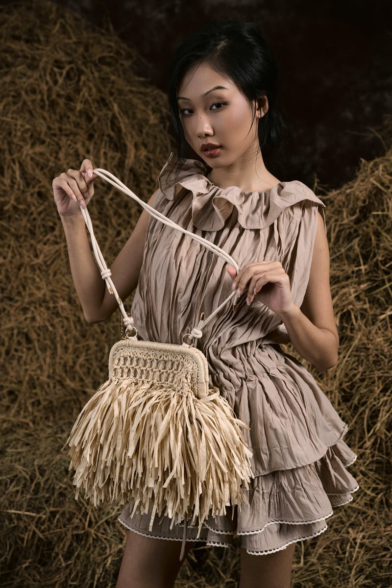 CREAM AN HERITAGE STRAW CLUTCH 