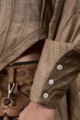 BROWN DRIED BANANA LEAVES LINEN SHIRT