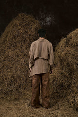BROWN DRIED BANANA LEAVES LINEN SHIRT