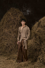 BROWN DRIED BANANA LEAVES LINEN SHIRT