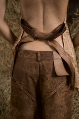 BROWN BA CHÚC PLEATING HALTER TOP