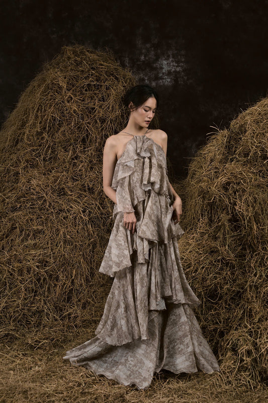 HYACINTH SILK RUFFLED GOWN