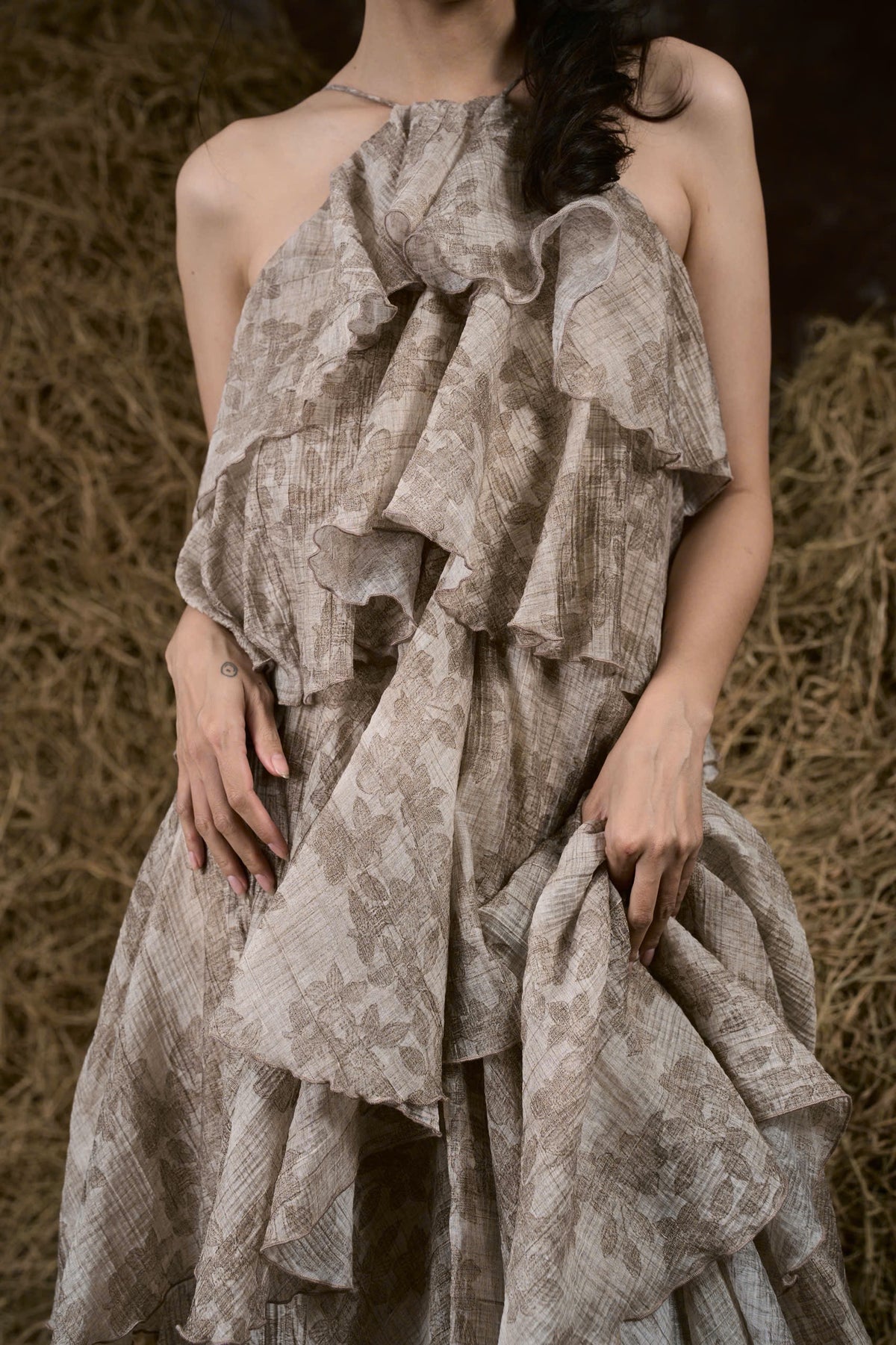HYACINTH SILK RUFFLED GOWN