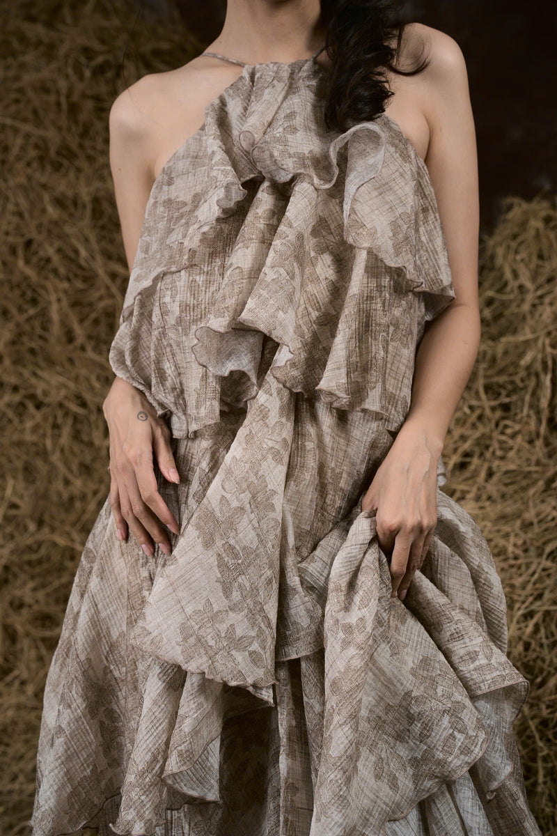 HYACINTH SILK RUFFLED GOWN
