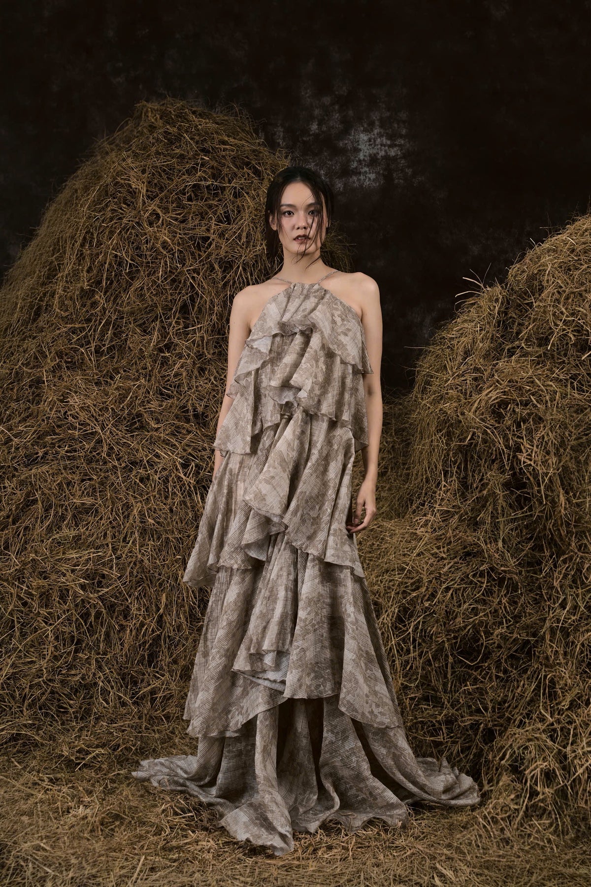 HYACINTH SILK RUFFLED GOWN