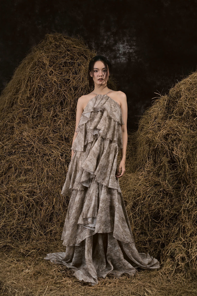 HYACINTH SILK RUFFLED GOWN