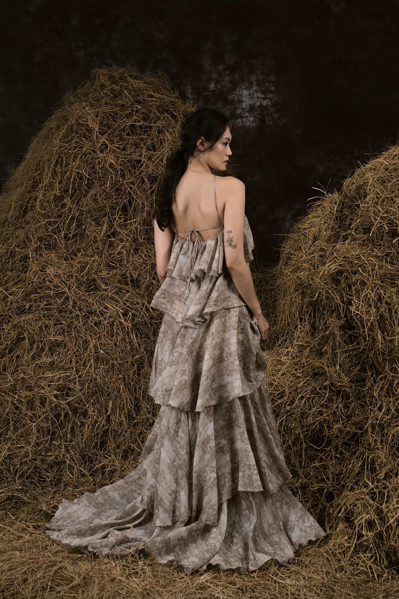 HYACINTH SILK RUFFLED GOWN