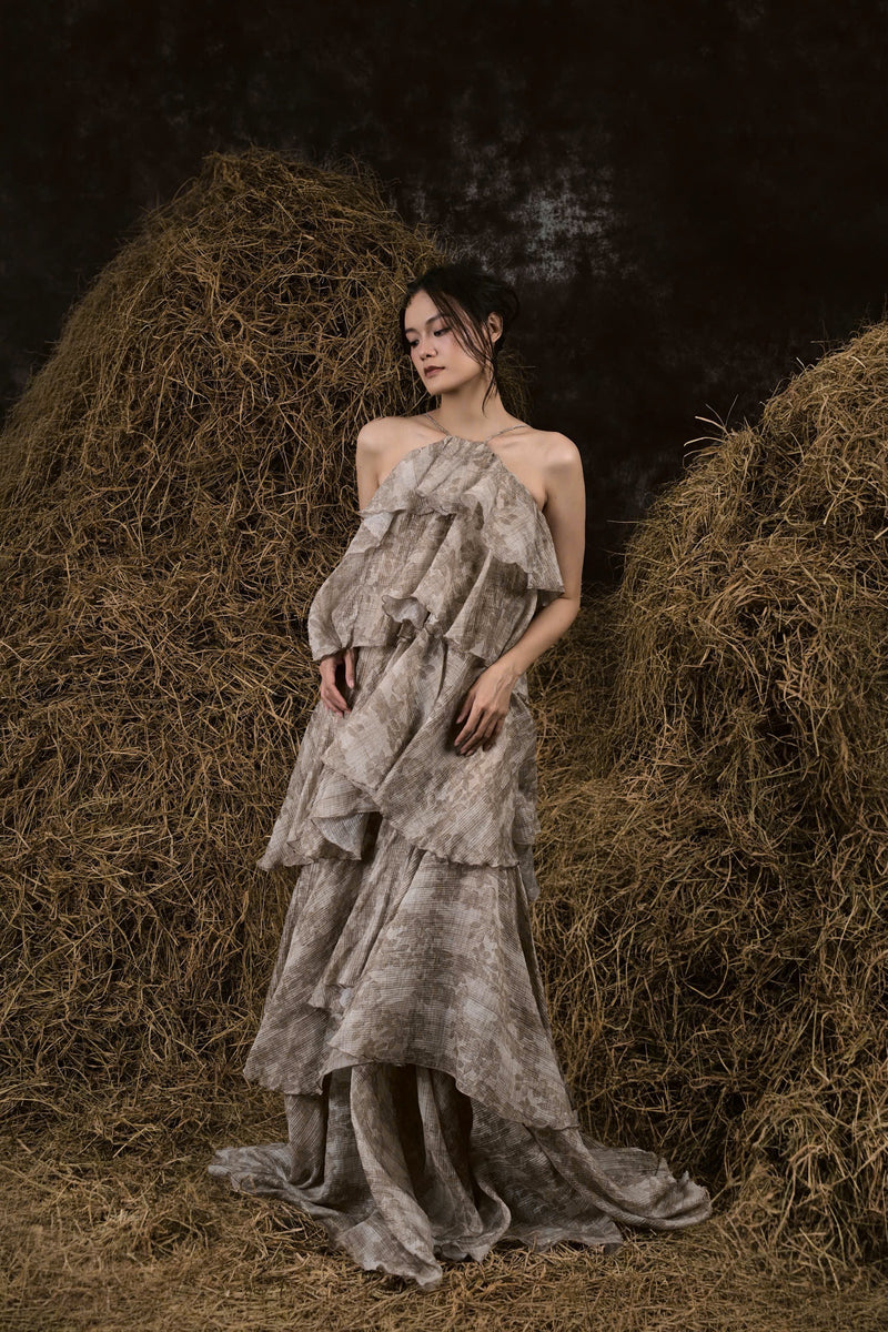 HYACINTH SILK RUFFLED GOWN