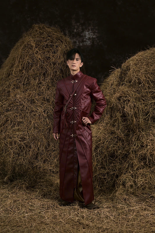 BURGUNDY THẤT SƠN LEATHER LONG COAT