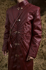 BURGUNDY THẤT SƠN LEATHER LONG COAT