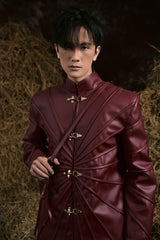 BURGUNDY THẤT SƠN LEATHER LONG COAT