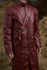 BURGUNDY THẤT SƠN LEATHER LONG COAT