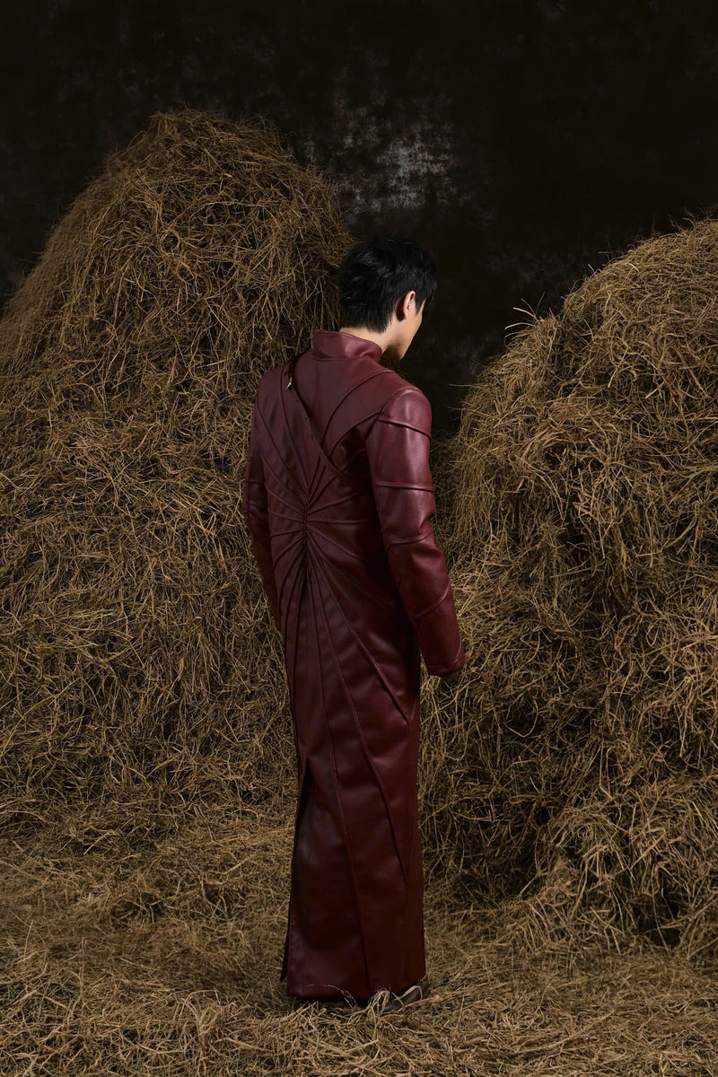 BURGUNDY THẤT SƠN LEATHER LONG COAT