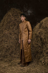 BROWN THẤT SƠN LEATHER LONG COAT