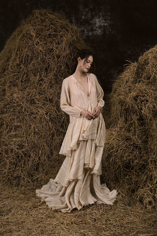 CƠM MỚI SILK V-NECK RUFFLED GOWN