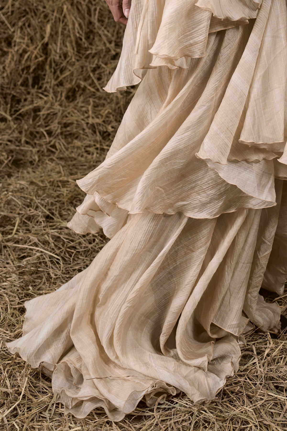 CƠM MỚI SILK V-NECK RUFFLED GOWN