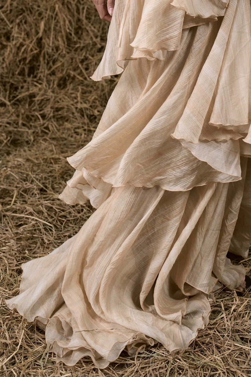 CƠM MỚI SILK V-NECK RUFFLED GOWN