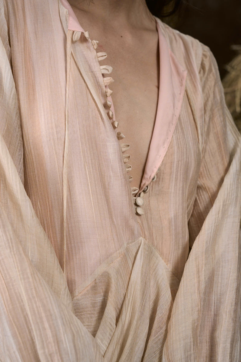 CƠM MỚI SILK V-NECK RUFFLED GOWN