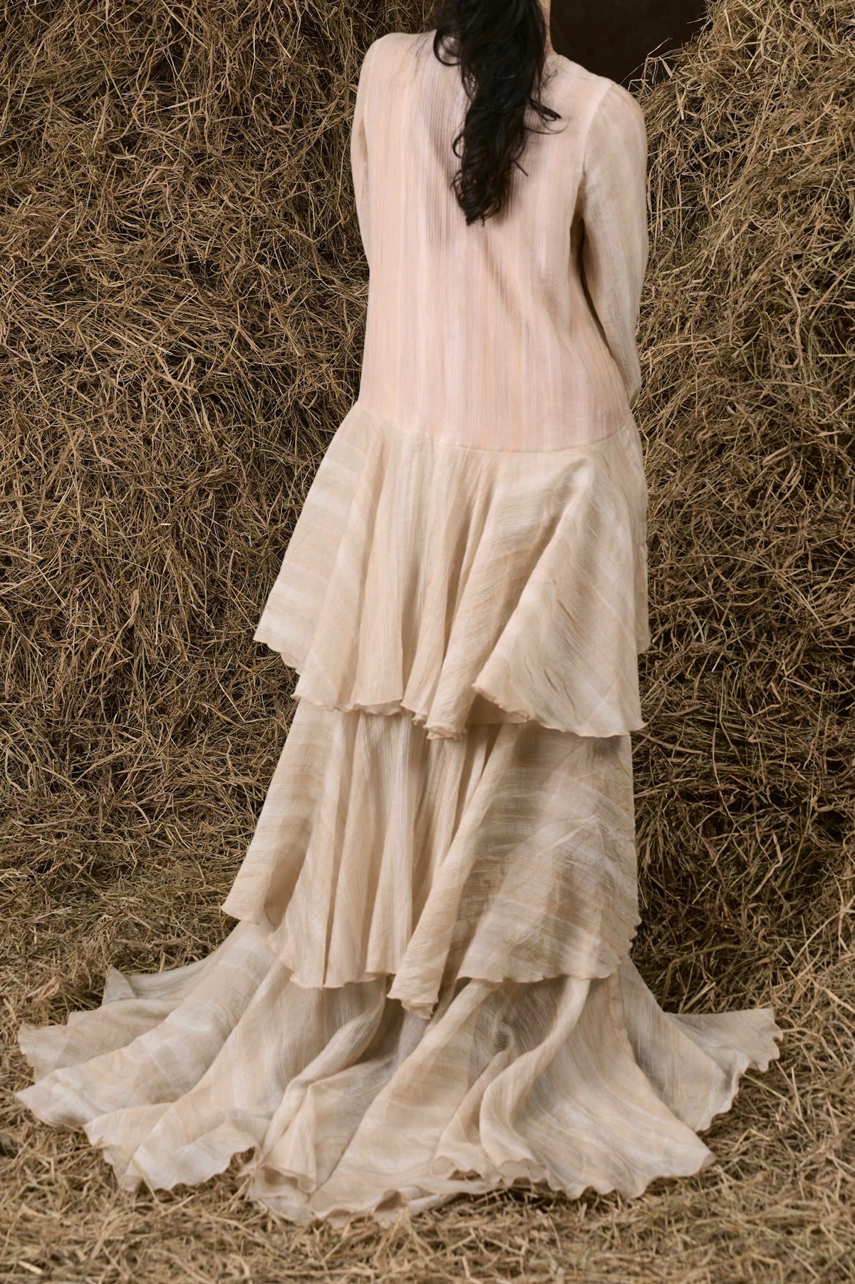 CƠM MỚI SILK V-NECK RUFFLED GOWN