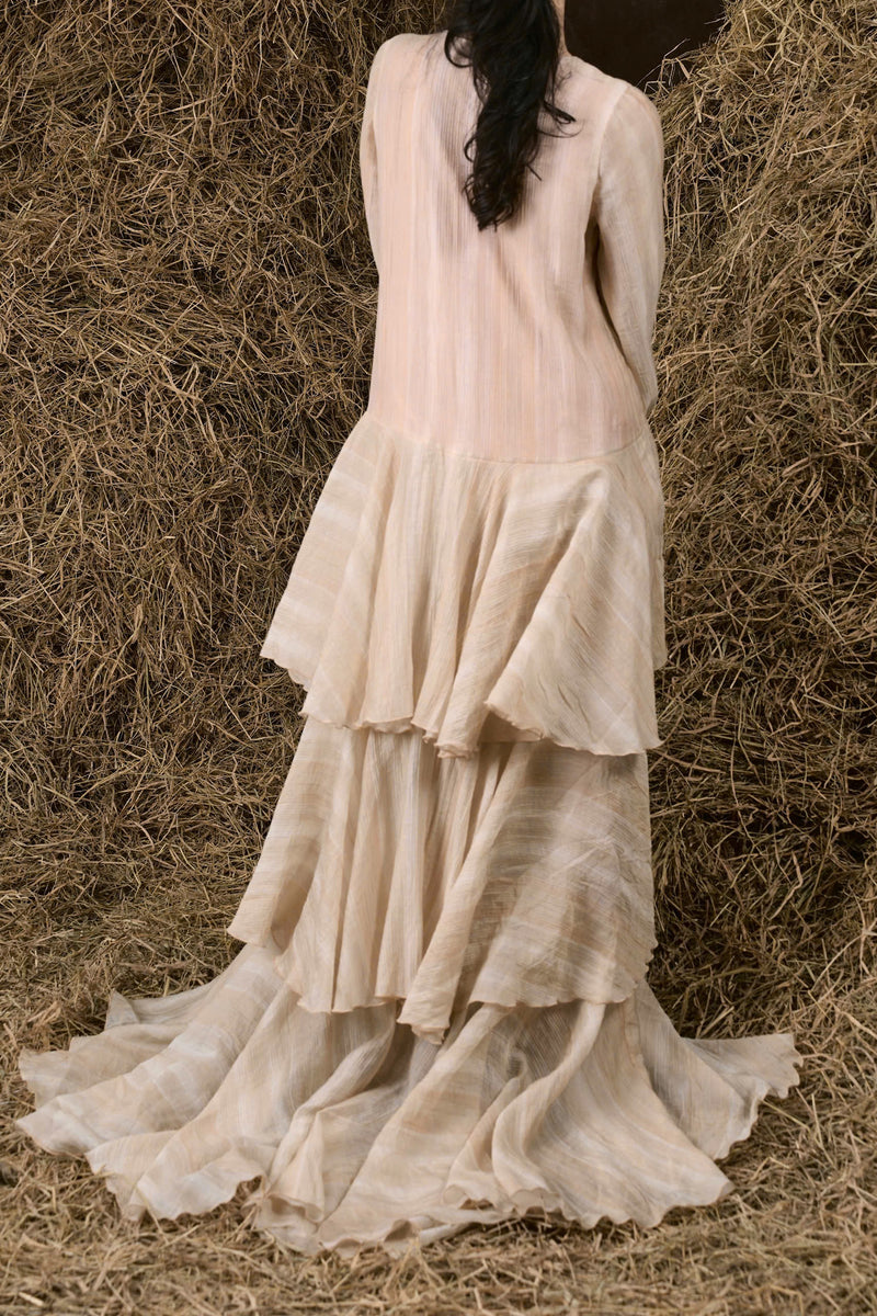 CƠM MỚI SILK V-NECK RUFFLED GOWN