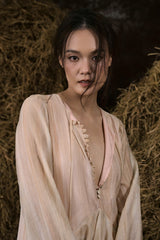 CƠM MỚI SILK V-NECK RUFFLED GOWN