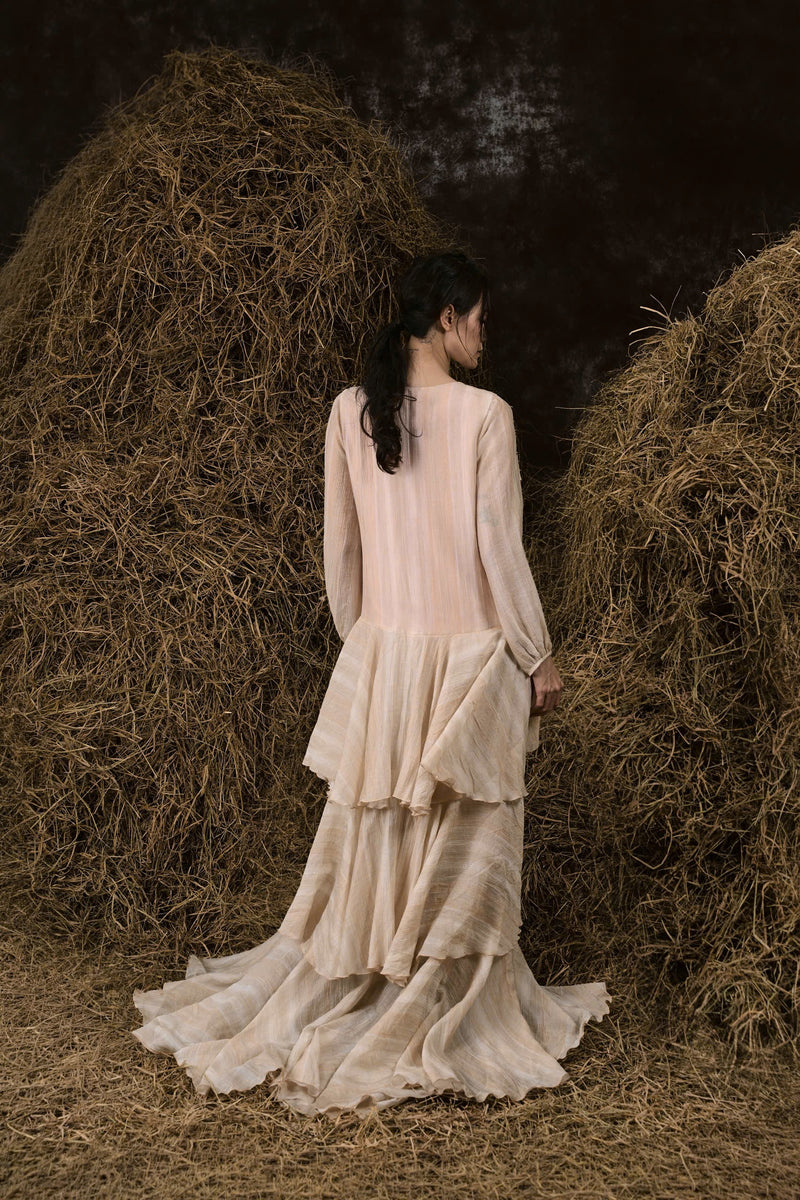 CƠM MỚI SILK V-NECK RUFFLED GOWN