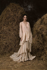 CƠM MỚI SILK V-NECK RUFFLED GOWN