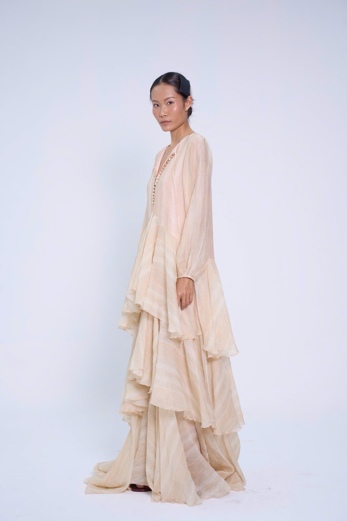 CƠM MỚI SILK V-NECK RUFFLED GOWN