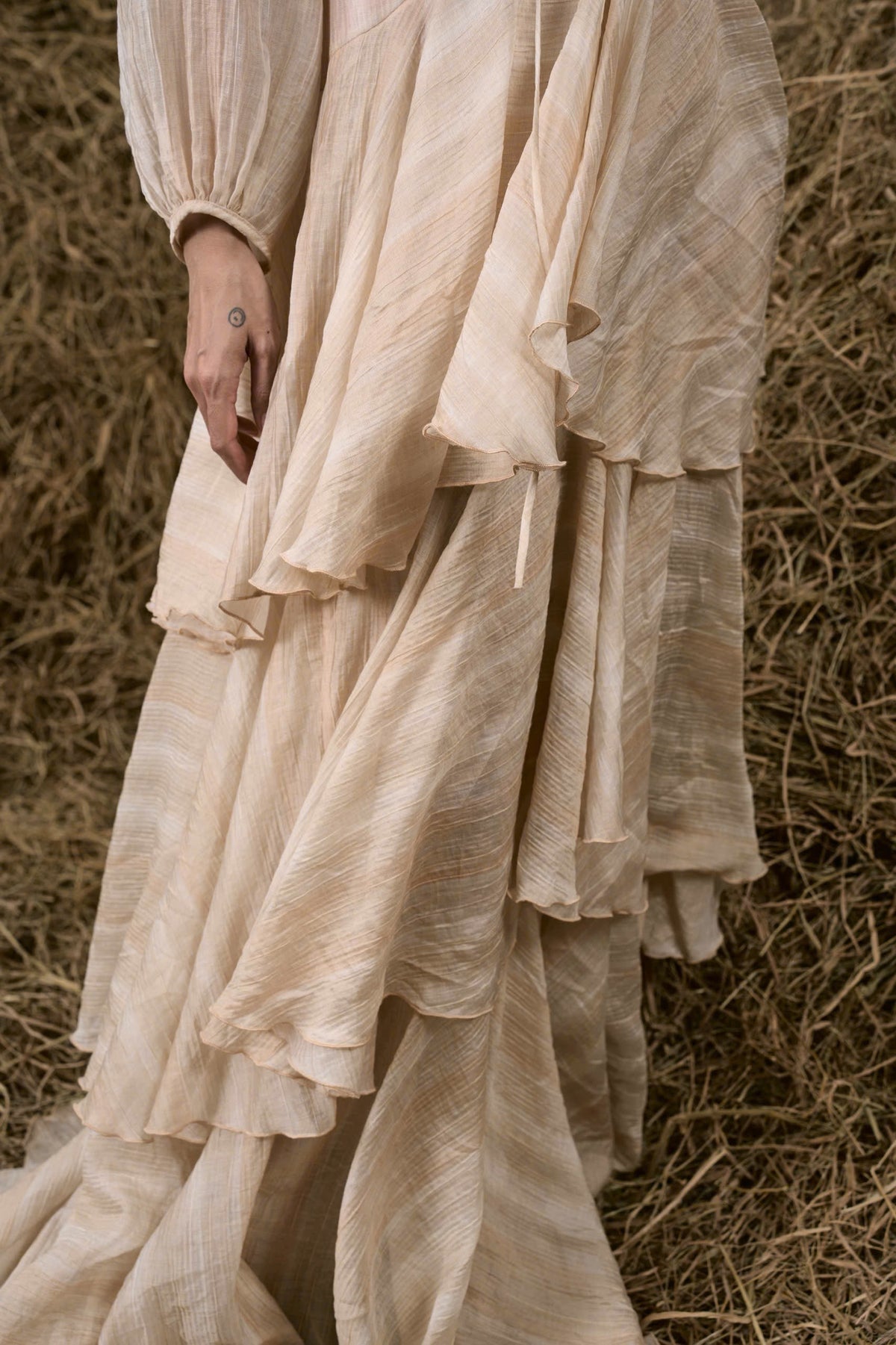 CƠM MỚI SILK V-NECK RUFFLED GOWN