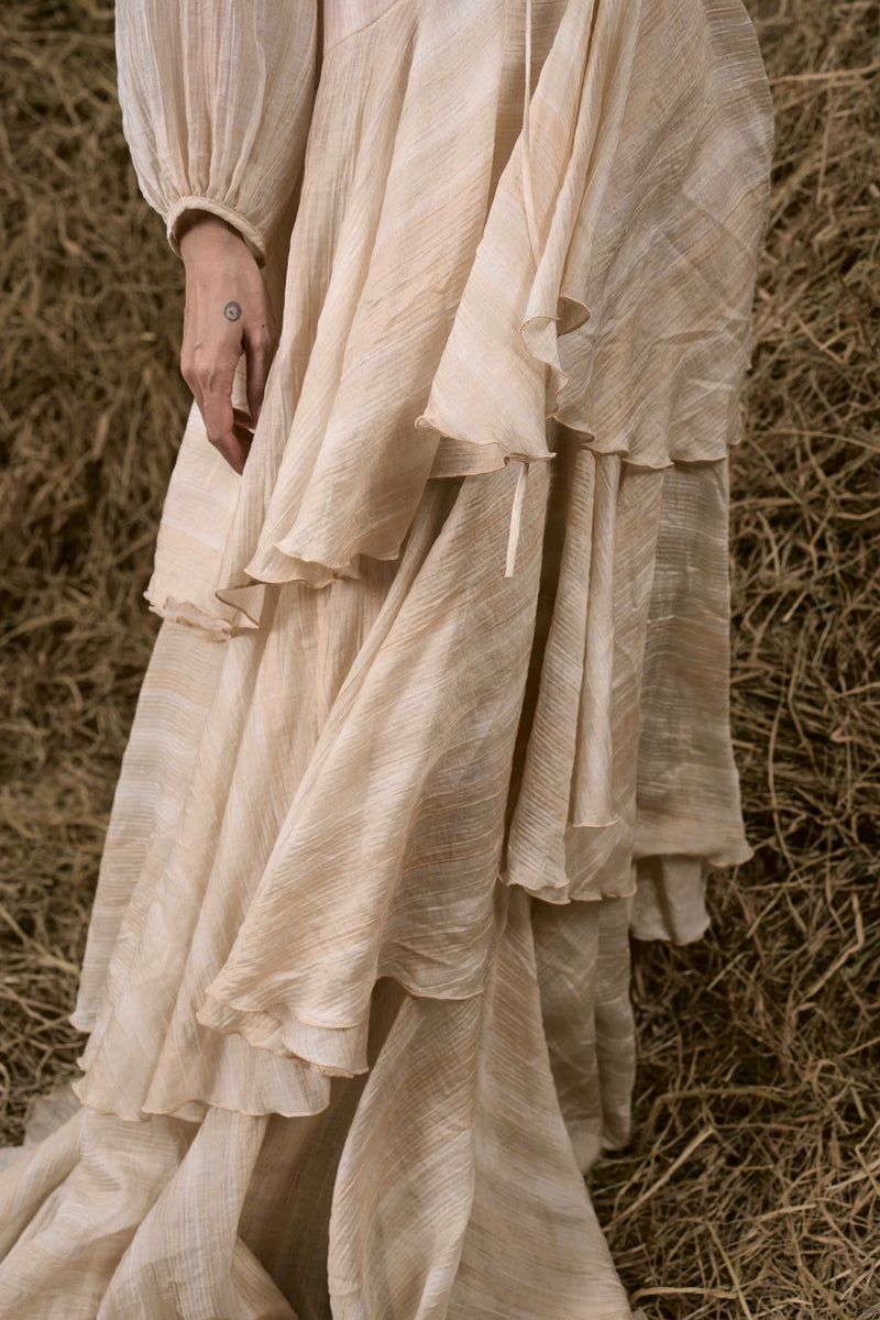CƠM MỚI SILK V-NECK RUFFLED GOWN