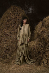 ĐÒNG ĐÒNG SILK V-NECK RUFFLED GOWN
