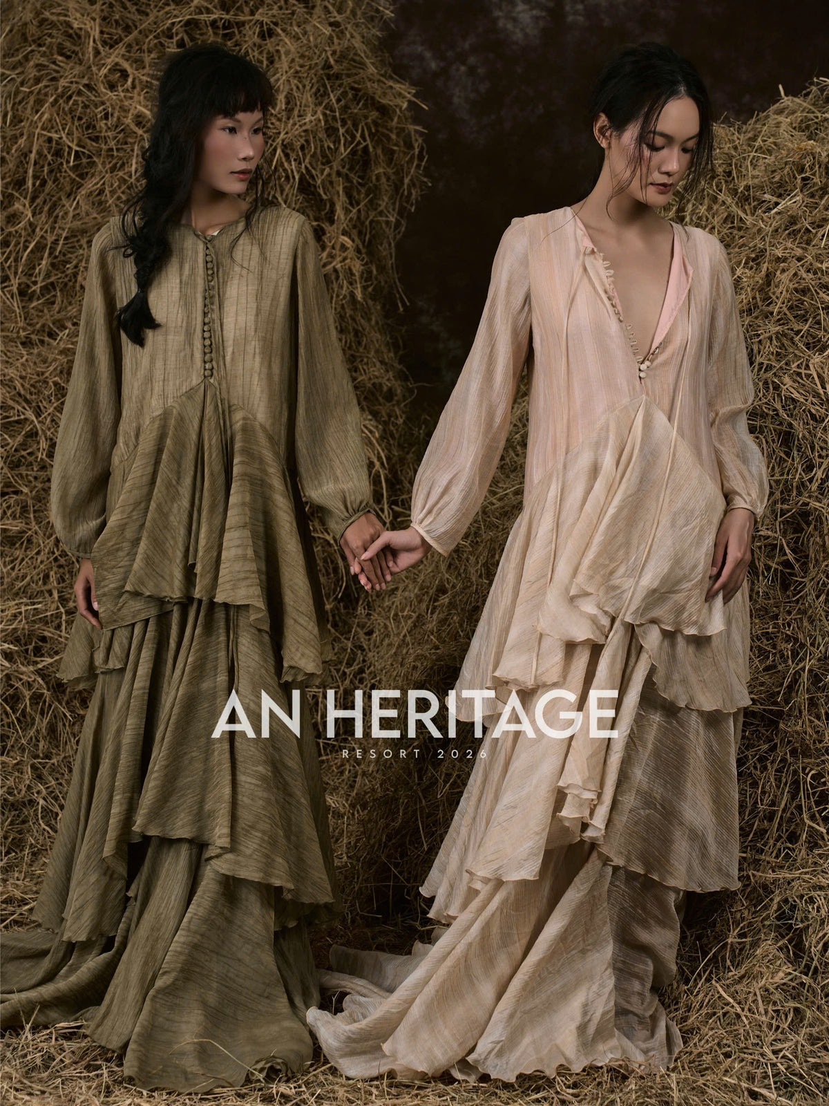 ĐÒNG ĐÒNG SILK V-NECK RUFFLED GOWN