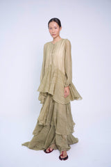 ĐÒNG ĐÒNG SILK V-NECK RUFFLED GOWN