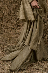 ĐÒNG ĐÒNG SILK V-NECK RUFFLED GOWN