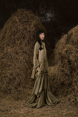 ĐÒNG ĐÒNG SILK V-NECK RUFFLED GOWN